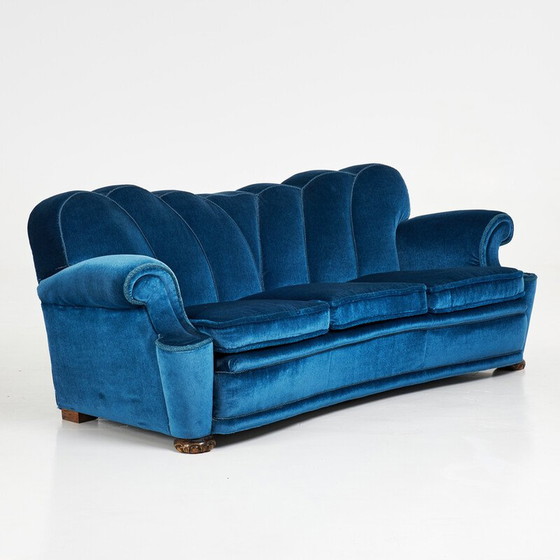 Image 1 of Art-Deco-Sofa aus blauem Samt, Schweden 1940er Jahre