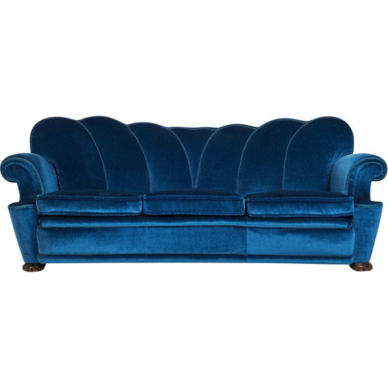 Image 1 of Art-Deco-Sofa aus blauem Samt, Schweden 1940er Jahre