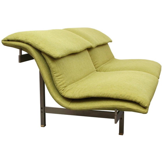 Image 1 of 2-sitziges Vintage-Sofa aus grünem Stoff und Stahl von Giovanni Offredi für Saporiti, Italien 1970