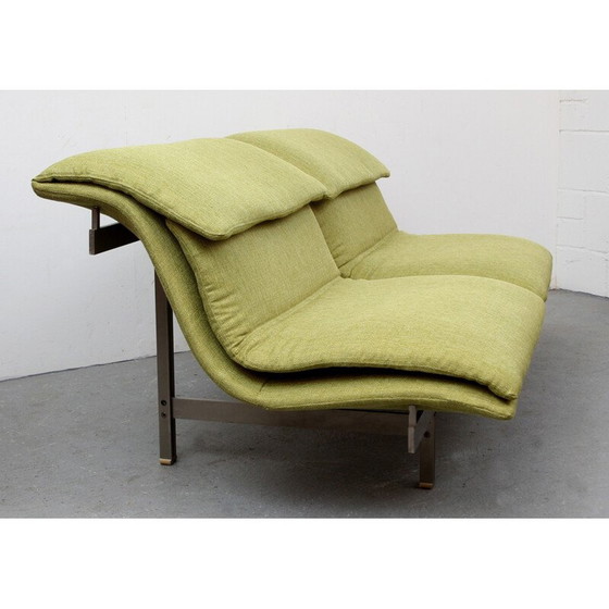 Image 1 of 2-sitziges Vintage-Sofa aus grünem Stoff und Stahl von Giovanni Offredi für Saporiti, Italien 1970