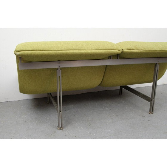 Image 1 of 2-sitziges Vintage-Sofa aus grünem Stoff und Stahl von Giovanni Offredi für Saporiti, Italien 1970