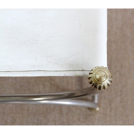 Image 1 of Curule Vintage Hocker aus weißem Leder und Stahl
