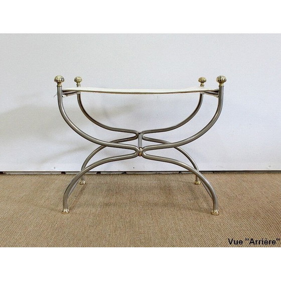 Image 1 of Curule Vintage Hocker aus weißem Leder und Stahl