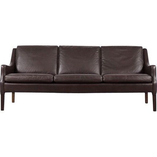 Dänisches 3-Sitzer-Sofa aus schokoladenfarbenem Leder, Mid Century, 1960er Jahre