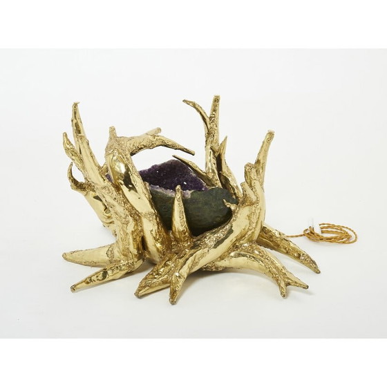 Image 1 of Vintage Couchtisch mit Amethyst-Bronzeskulptur von Richard Faure, 1970