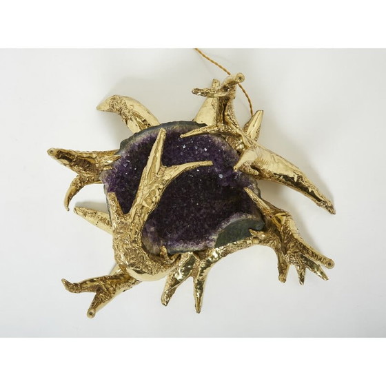 Image 1 of Vintage Couchtisch mit Amethyst-Bronzeskulptur von Richard Faure, 1970