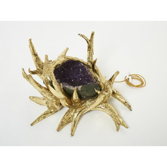 Image 1 of Vintage Couchtisch mit Amethyst-Bronzeskulptur von Richard Faure, 1970
