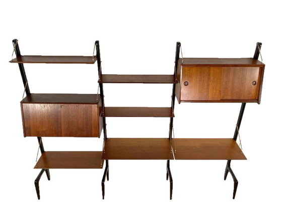 Image 1 of Vintage Louis van Teeffelen Wandsystem für Wébé mit zwei Schreibtischregalen