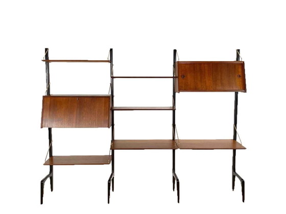 Image 1 of Vintage Louis van Teeffelen Wandsystem für Wébé mit zwei Schreibtischregalen
