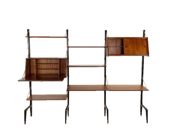 Image 1 of Vintage Louis van Teeffelen Wandsystem für Wébé mit zwei Schreibtischregalen