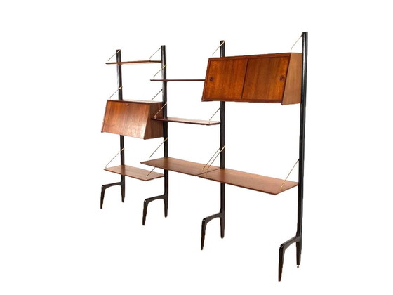 Image 1 of Vintage Louis van Teeffelen Wandsystem für Wébé mit zwei Schreibtischregalen