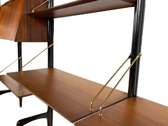 Image 1 of Vintage Louis van Teeffelen Wandsystem für Wébé mit zwei Schreibtischregalen