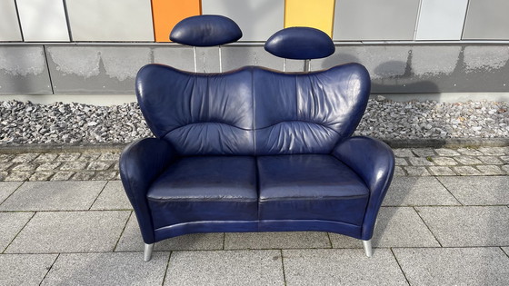 Image 1 of Himolla Sofa Leder blau 2-sitzer