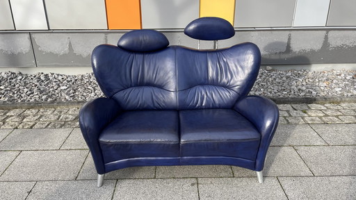 Himolla Sofa Leder blau 2-sitzer