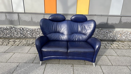 Himolla Sofa Leder blau 2-sitzer