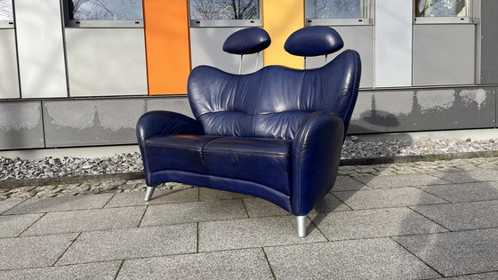 Image 1 of Himolla Sofa Leder blau 2-sitzer