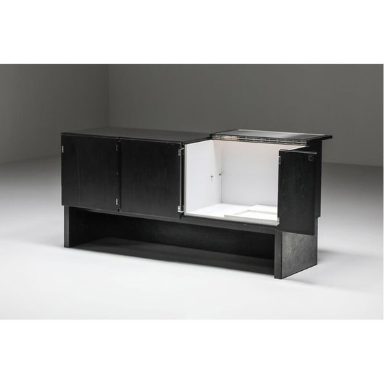 Image 1 of Brutalistisches Sideboard aus ebonisierter schwarzer Eiche und Stein, 1970
