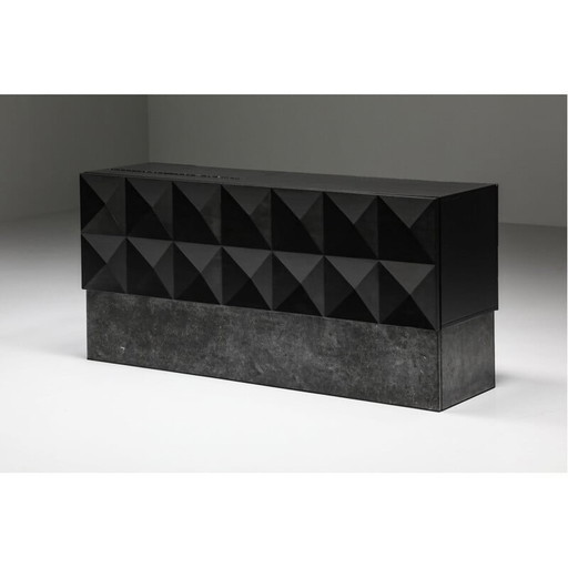 Brutalistisches Sideboard aus ebonisierter schwarzer Eiche und Stein, 1970
