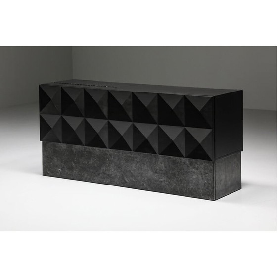 Image 1 of Brutalistisches Sideboard aus ebonisierter schwarzer Eiche und Stein, 1970