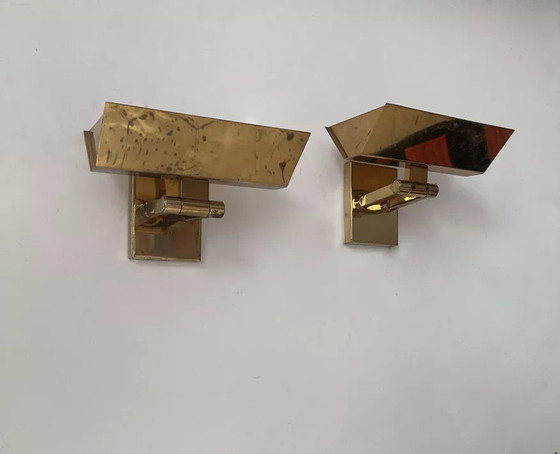 Image 1 of 2X Vintage Orientable Appliques, Massivmessing, Italien 1970