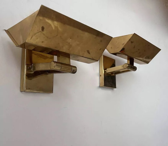 Image 1 of 2X Vintage Orientable Appliques, Massivmessing, Italien 1970