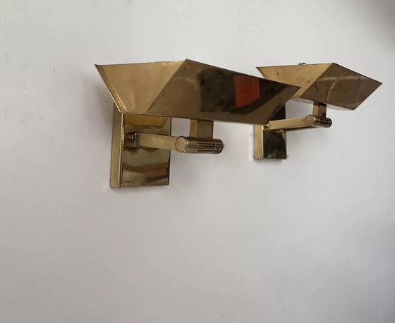 Image 1 of 2X Vintage Orientable Appliques, Massivmessing, Italien 1970