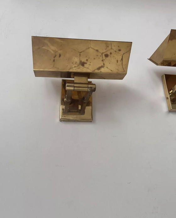 Image 1 of 2X Vintage Orientable Appliques, Massivmessing, Italien 1970
