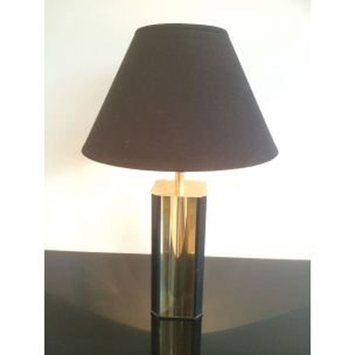 Französische Vintage-Lampe aus vergoldetem Metall und Holz, 1960