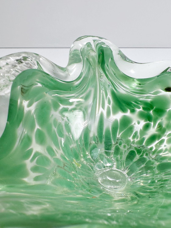 Image 1 of Vintage Murano Aschenbecher Pastell Grün Sprenkel Dreieck 70Er Schale Schüssel