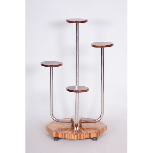 Vintage Art Deco Blumenständer aus Holz und Chromstahl, Tschechoslowakei 1930