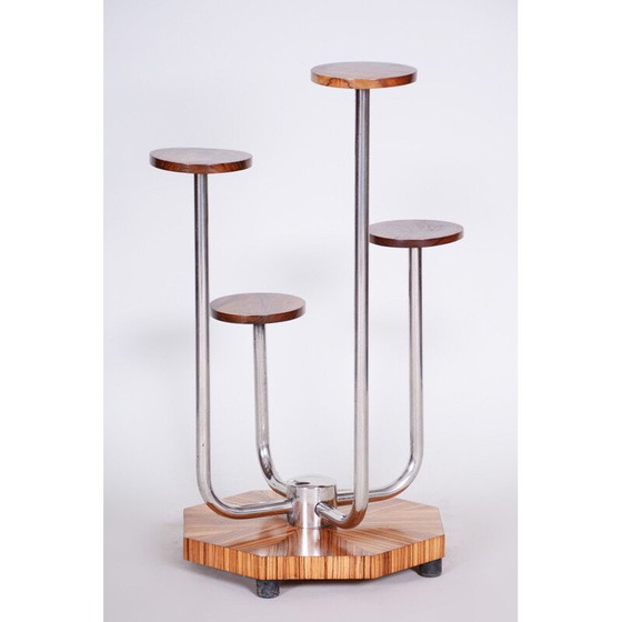 Image 1 of Vintage Art Deco Blumenständer aus Holz und Chromstahl, Tschechoslowakei 1930