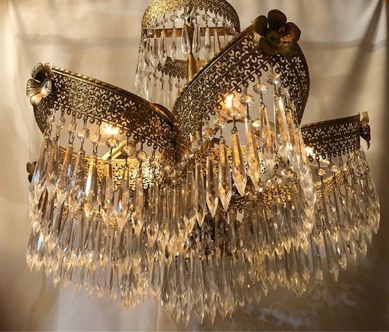 Image 1 of Hängelampe aus Hollywood Regency -Kristall