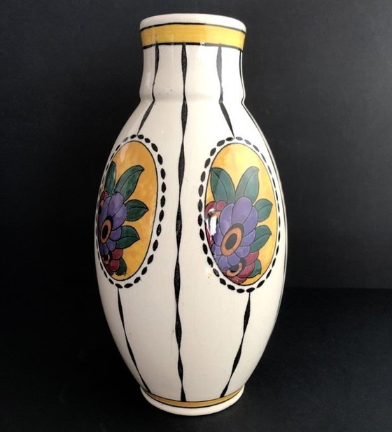 Image 1 of Große Art Deco Vase Aus Steingut Boch Frères Charles Catteau