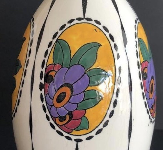 Image 1 of Große Art Deco Vase Aus Steingut Boch Frères Charles Catteau