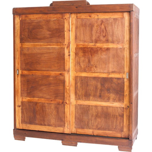 Vintage Kieferholzschrank mit Schiebetüren, Frankreich 1940