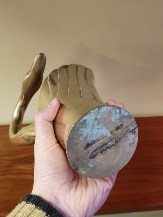 Image 1 of Vintage Messing kann Vase Schwan Vogel