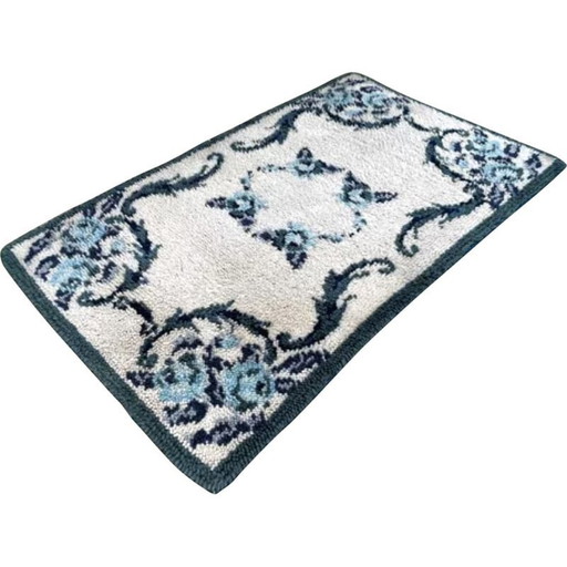 Bohème-Teppich aus reiner blauer Wolle, 1970