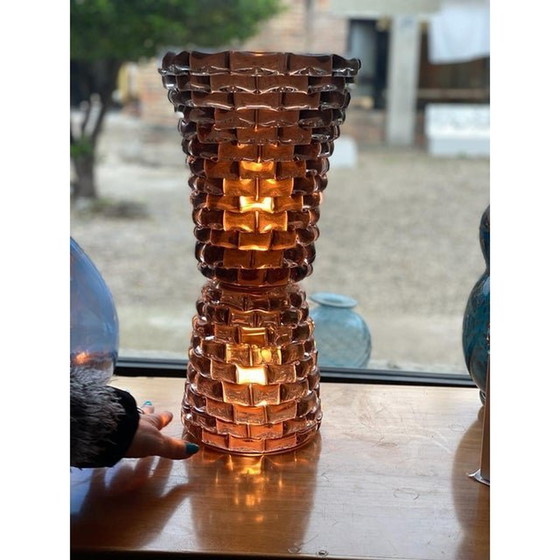 Image 1 of Contremporary" Rostrato" Fumè Tischlampe aus Muranoglas