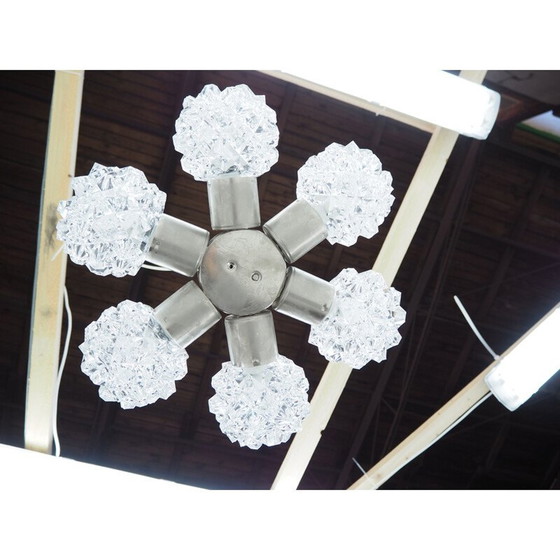 Image 1 of Vintage-Kronleuchter aus Nickel und Glas von Kamenicky Senov, Tschechoslowakei 1970