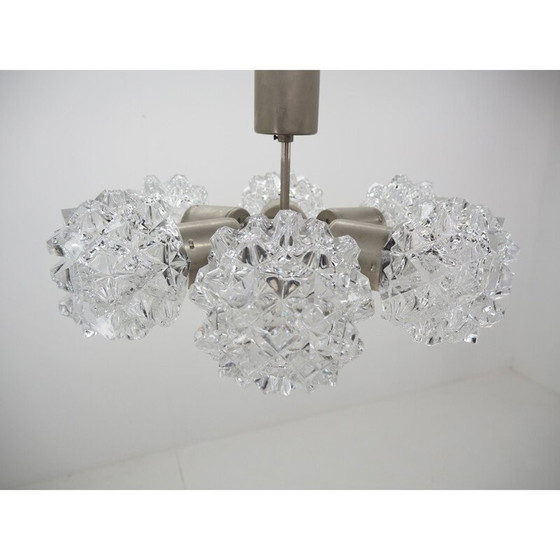 Image 1 of Vintage-Kronleuchter aus Nickel und Glas von Kamenicky Senov, Tschechoslowakei 1970