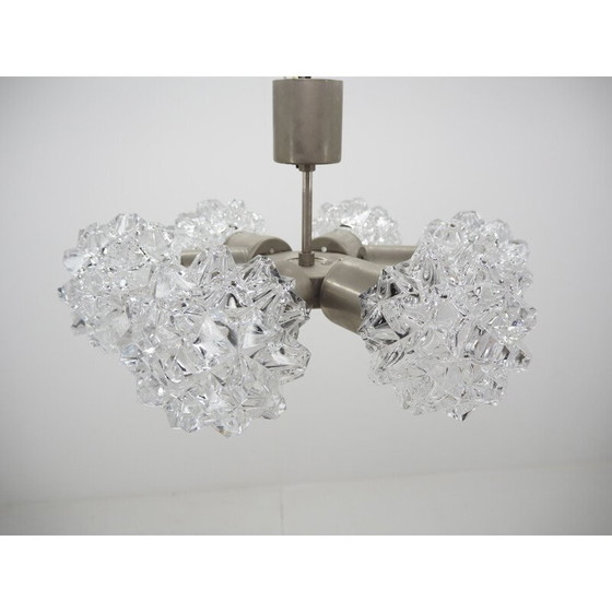 Image 1 of Vintage-Kronleuchter aus Nickel und Glas von Kamenicky Senov, Tschechoslowakei 1970