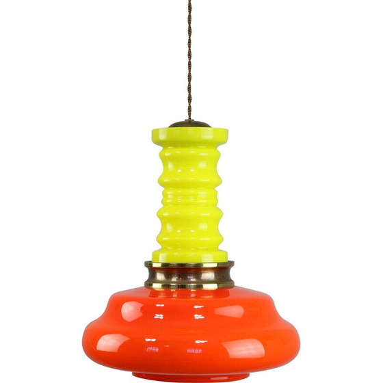 Image 1 of Vintage Neonglas und Messing Pendelleuchte