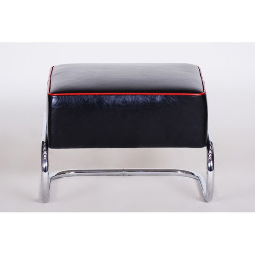 Klassische Bauhaus-Fußstütze aus schwarzem Leder und Stahl von Robert Slezak, 1930