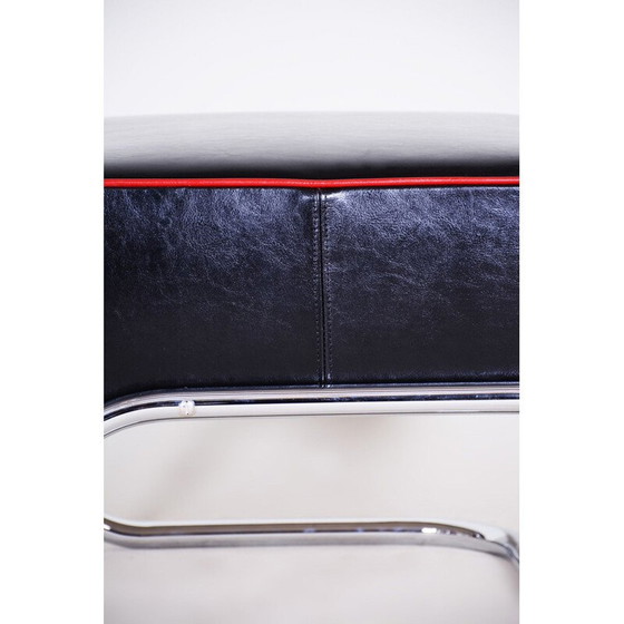 Image 1 of Klassische Bauhaus-Fußstütze aus schwarzem Leder und Stahl von Robert Slezak, 1930
