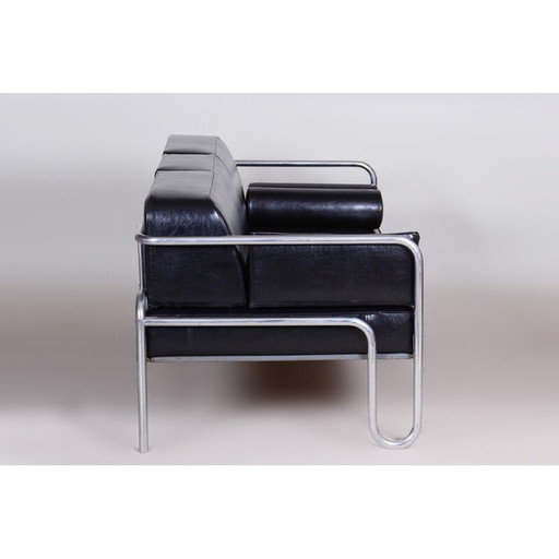Vintage Bauhaus-Sofa aus Leder und verchromtem Stahl, Tschechoslowakei 1930er Jahre