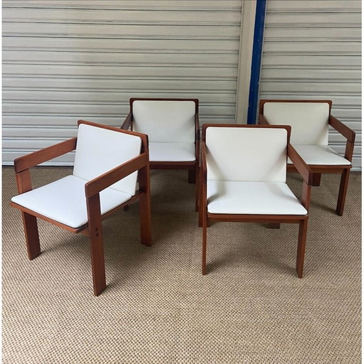 Set aus 4 Armchairs in Holz und weißem Skai von Reguitti, 1972s