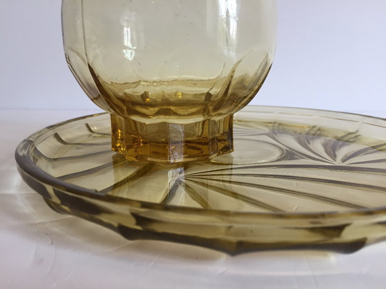 Image 1 of Tablett Und Karaffe Art Deco Glas Gelb Ambra Frankreich