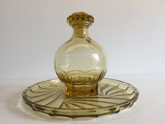 Image 1 of Tablett Und Karaffe Art Deco Glas Gelb Ambra Frankreich