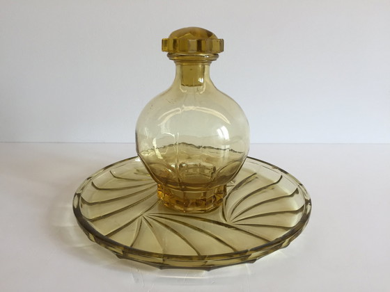 Image 1 of Tablett Und Karaffe Art Deco Glas Gelb Ambra Frankreich