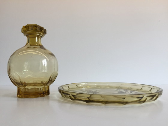 Image 1 of Tablett Und Karaffe Art Deco Glas Gelb Ambra Frankreich